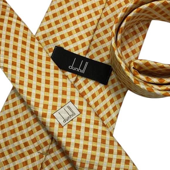 DUNHILL Orange/Yellow Tartan Silk LUXURY Tie ITALY - Picture 4 of 5